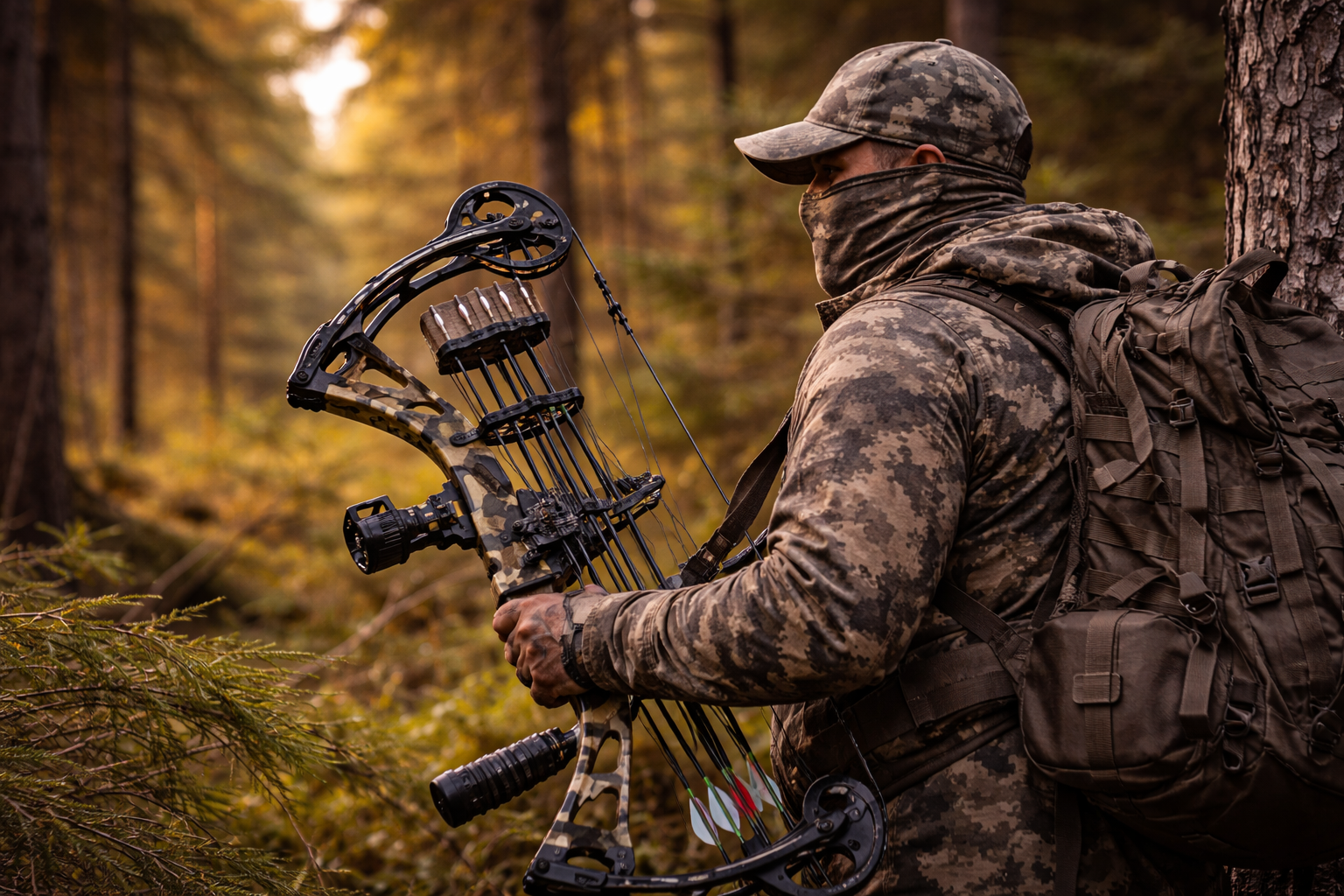 Bear Alaskan XT bow riser, grip and ready to hunt accessories