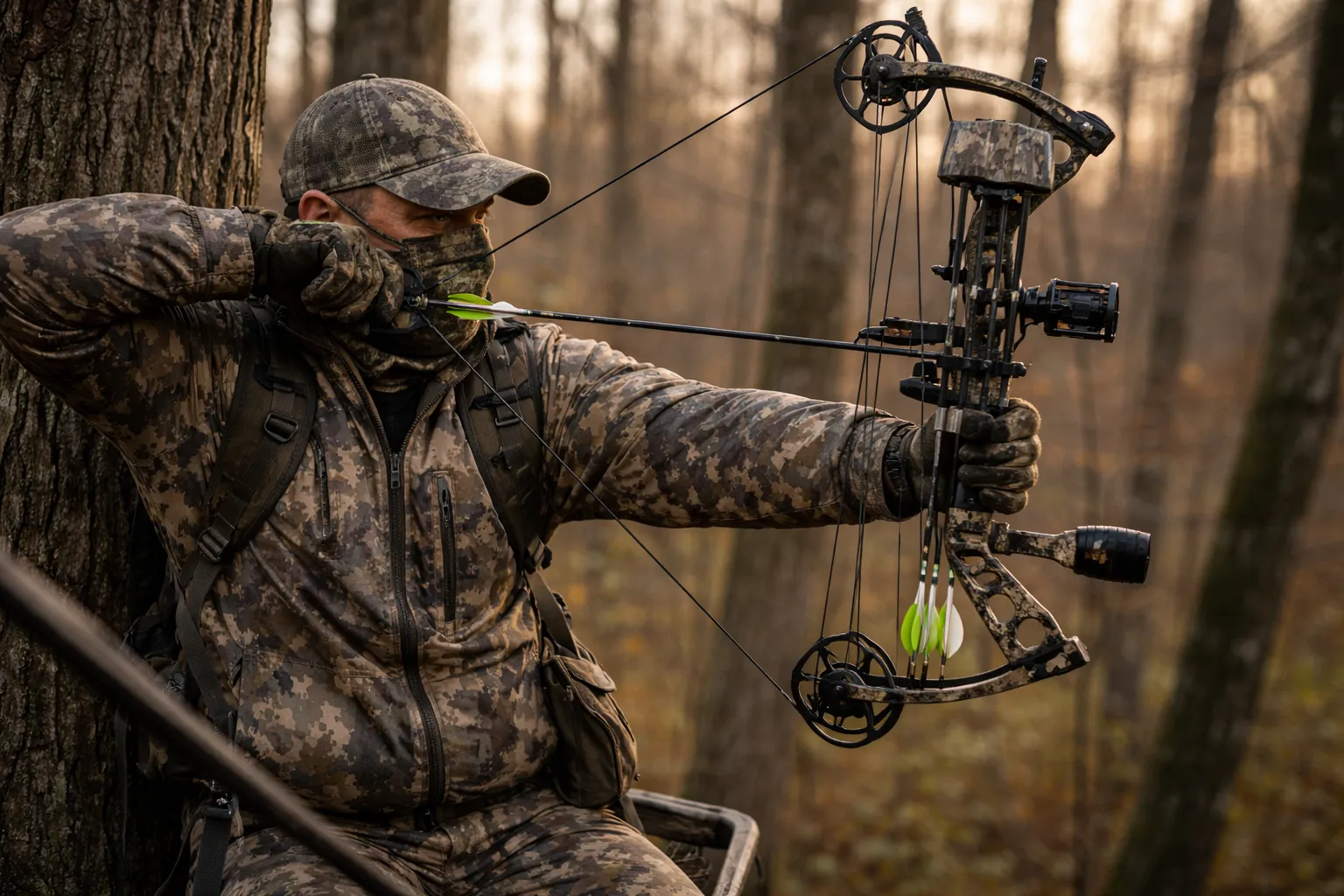 Bear Whitetail Maxx RTH compound bow with sight, rest and quiver installed